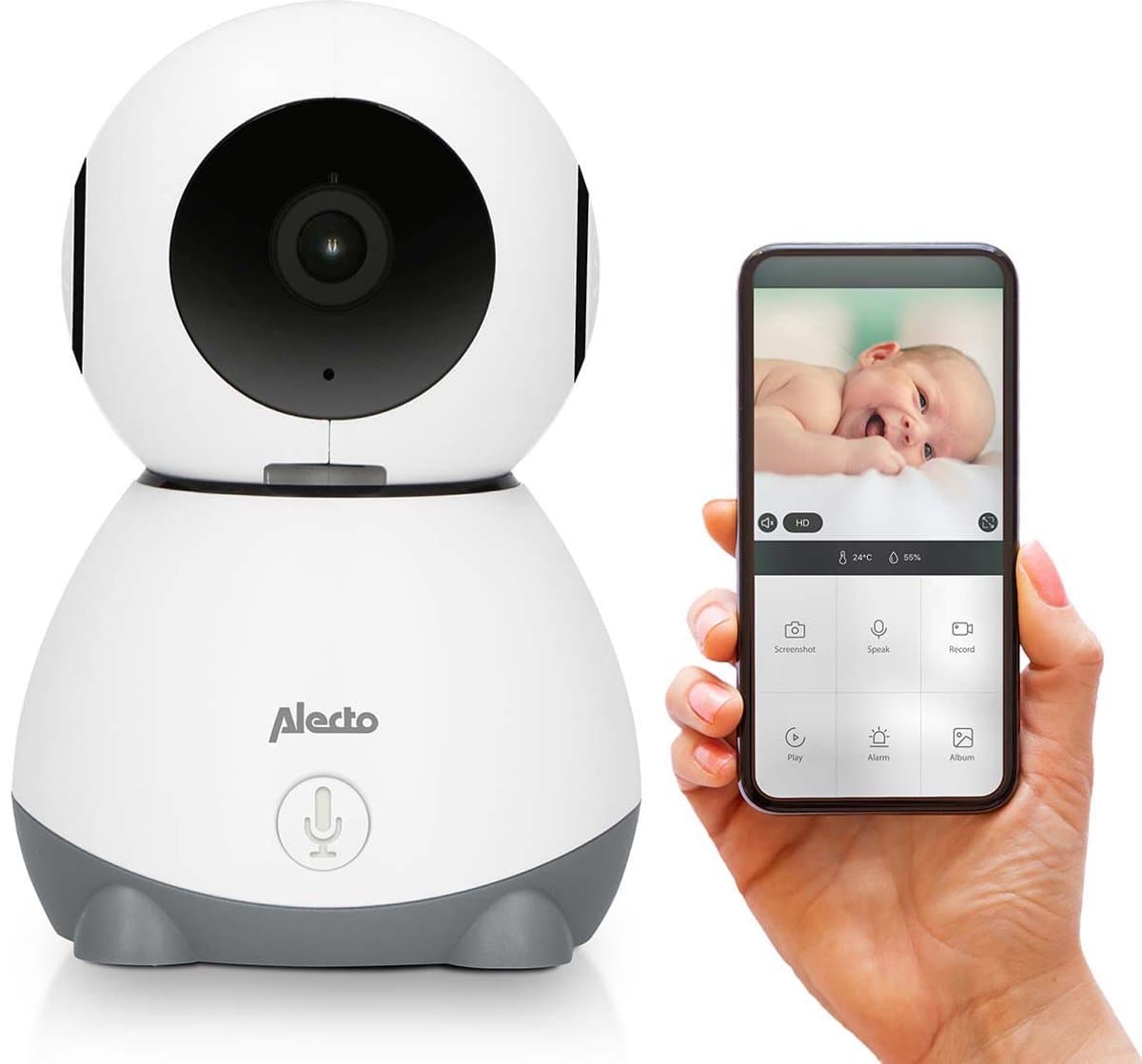 Alecto Wifi Babyfoon met Camera en App - Full HD - Op afstand beweegbaar - Melding bij beweging en geluid - SMARTBABY10 - Wit - Afbeelding 1