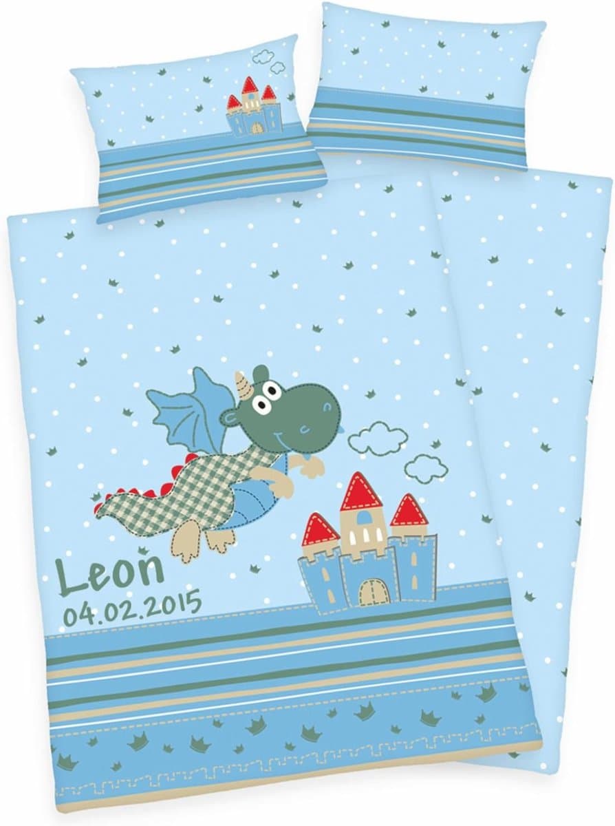 Baby beddengoed set - Kinder dekbedovertrek - Slaapcomfort kind - Met naam personalisatie - 100 x 135 cm - Motief draak - Afbeelding 1