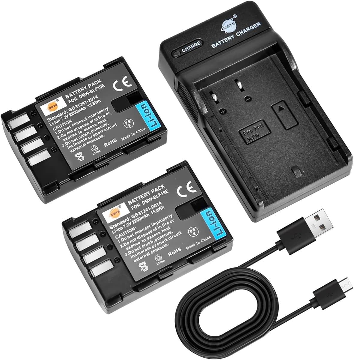DSTE DMW-BLF19E Battery (2 PCS) and Charger Compatible with Panasonic Lumix DMC-GH3 DMC-GH3A DMC-GH3AGK DMC-GH3GK - ShopVlot - Afbeelding 1
