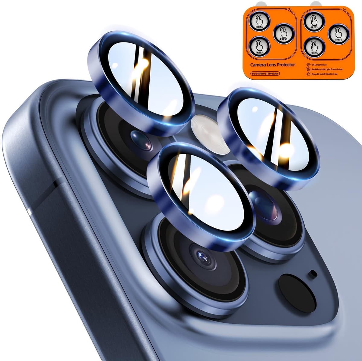 Set van 6 Camera Beschermers voor iPhone 15 Pro/Pro Max, Ultra HD, 9H Hardheid - Afbeelding 1