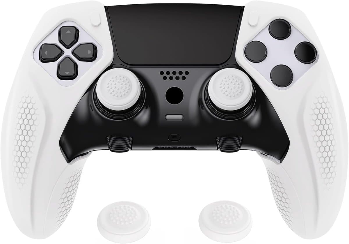 Ergonomische Silicone Beschermhoes voor ps5 Edge Controller, Anti-Slip Zachte Rubber Cover met Duimgreep Caps, Halfbedekkend Ontwerp - Ninja Edition (Wit) - Afbeelding 1