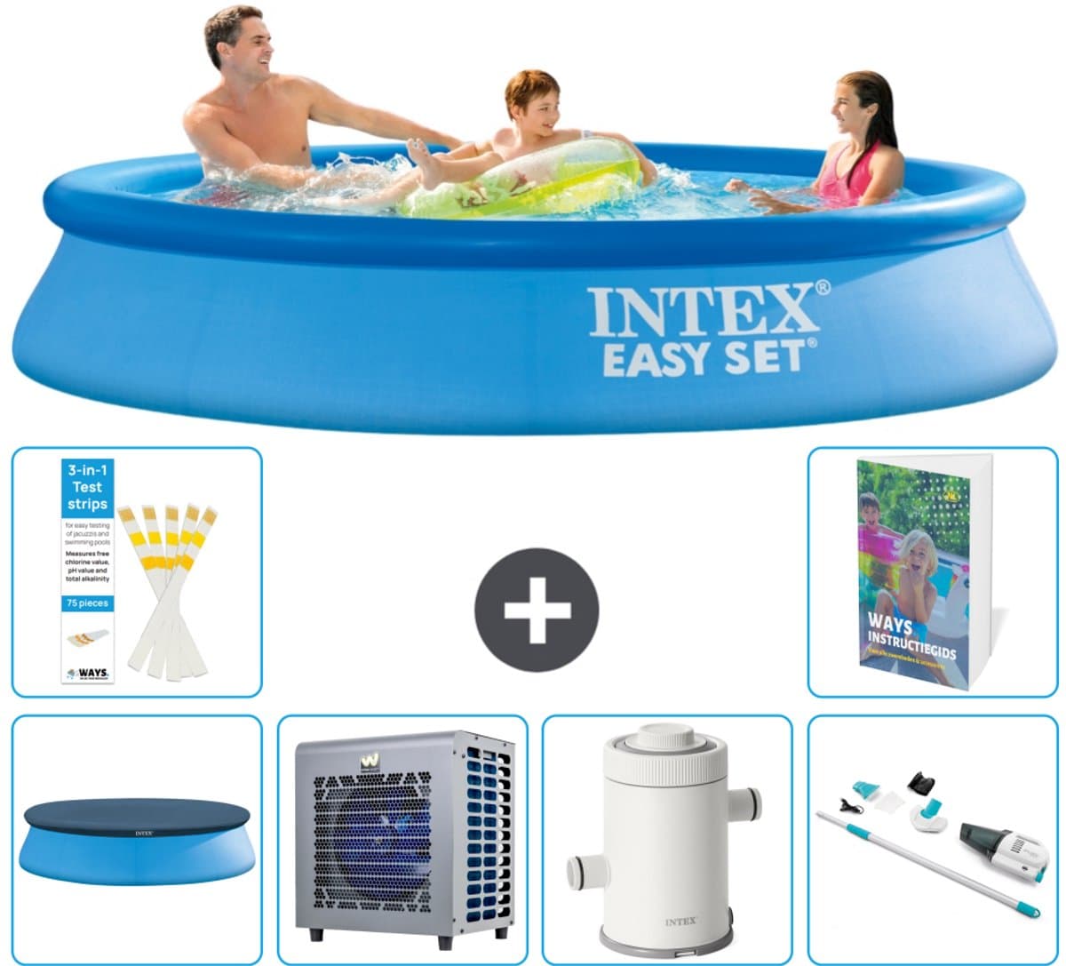 Intex Rond Opblaasbaar Easy Set Zwembad - 305 x 61 cm - Blauw - Inclusief Afdekzeil - Warmtepomp - Zwembadfilterpomp - Stofzuiger - 7-delig - Afbeelding 1