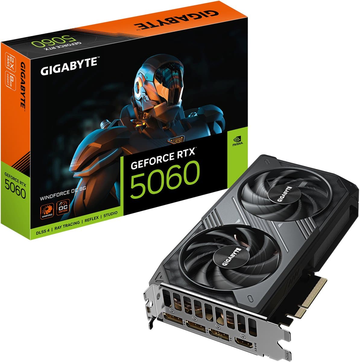 GIGABYTE GeForce RTX 5060 WINDFORCE OC - Videokaart - 8GB - GDDR7 - PCIe 5.0 - 1x HDMI 2.1 - 3x DisplayPort 2.1 - Afbeelding 1