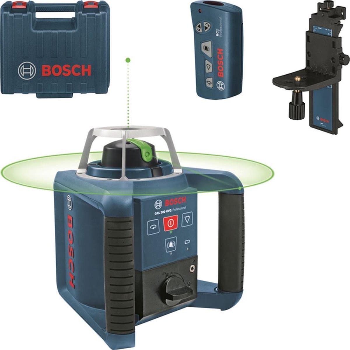 Bosch GRL 300 HVG + RC 1 + WM 4 Rotatie laser in koffer - 100m - groen - Afbeelding 1