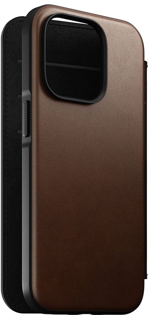Nomad Modern Lederen Folio Hoesje – Geschikt voor iPhone 14 Plus – Gemaakt van echt leder – Ruimte voor 3 kaarten en geld – MagSafe compatible - Bruin - Afbeelding 1