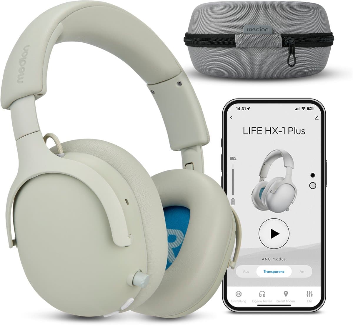 MEDION Over Ear koptelefoon HX-1 Plus (draadloos, Feed Forward Noise Cancelling, Bluetooth 6.0, 5+1 EQ-presets, tot 100 u batterijduur, spatwaterdicht IPX4), monochroom - Afbeelding 1