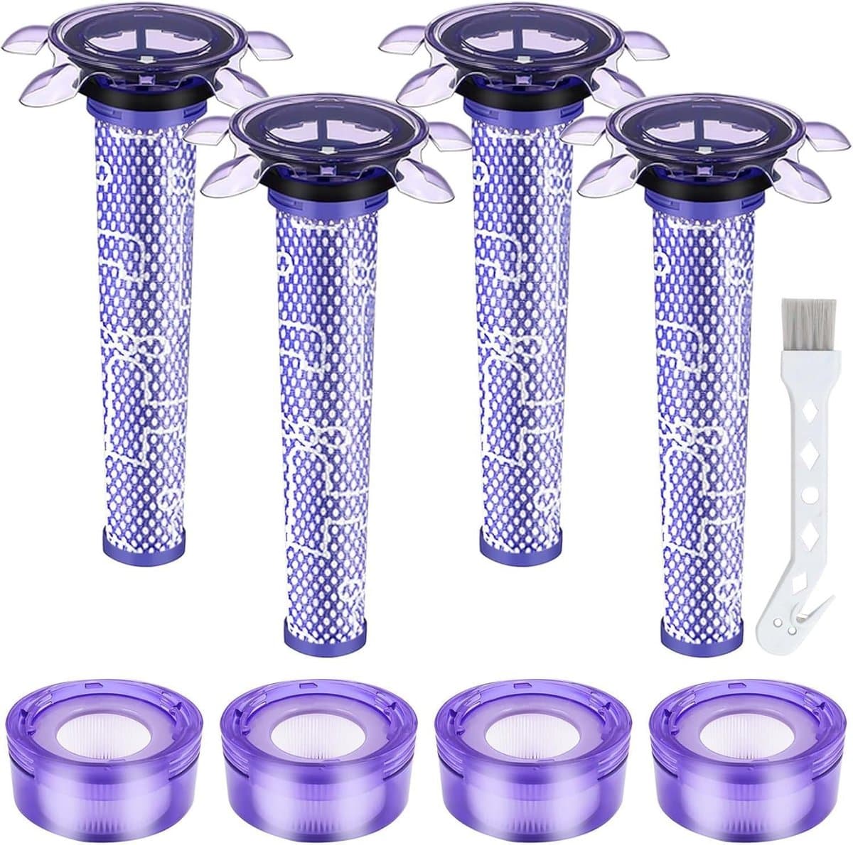 Vervangfilter Set voor Dyson V8: 4 HEPA Postfilters, 4 Prefilters en Schoonmaakborstel voor Effectieve Stofverwijdering en Allergieën