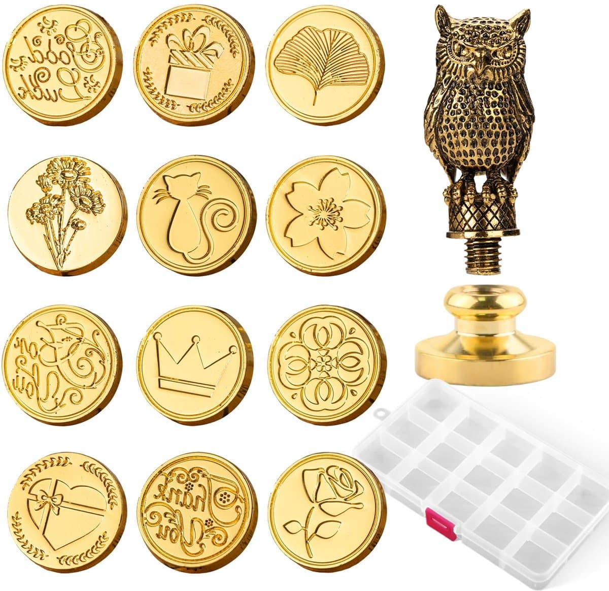 12 Pcs Wax Seal Stamp, Thickened Seal Stamp, Seal Stamp, Personalized Wax Stamp Set with Removable Owl Handle and - ShopVlot - Afbeelding 1