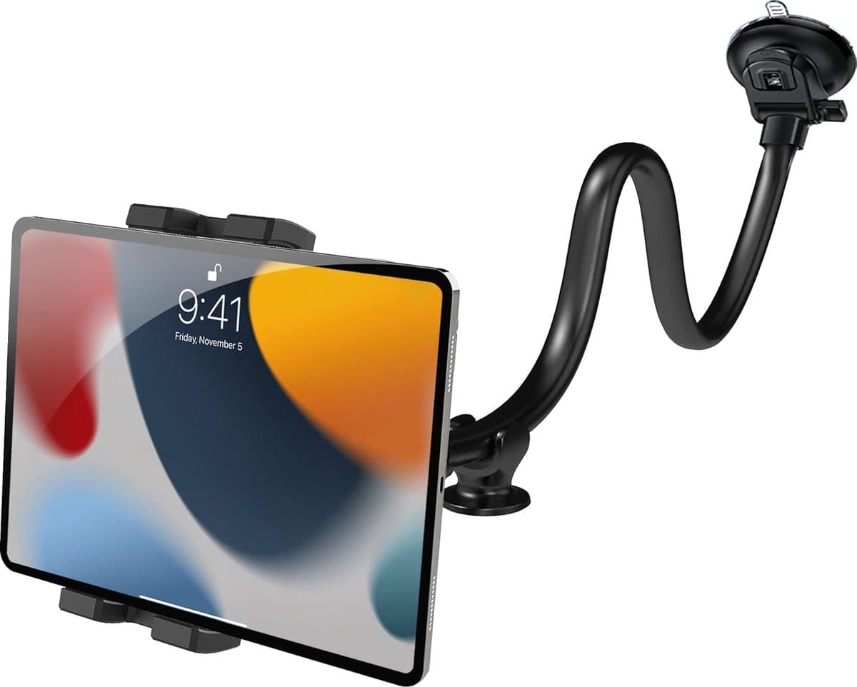 Tablet Houder [34cm Zwanenhals Lange Arm Verlenging] Universele Zuignap Voorruit Dashboard Auto Tablet Mount Flexibel voor iPad Pro Air Mini, Galaxy, Huawei, Gsm, 4-12.9" - Afbeelding 1