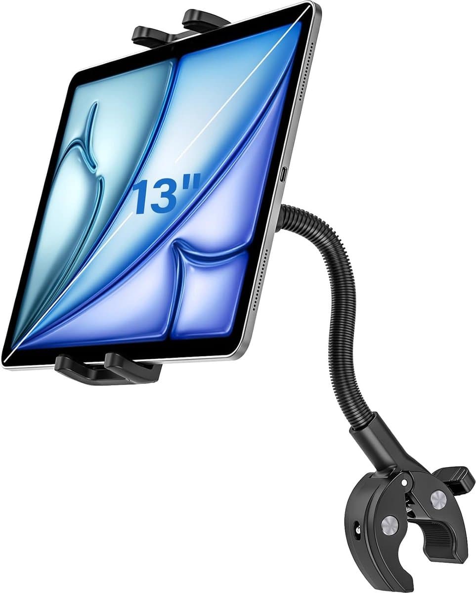 Tablethouder voor spinning fiets, zware belasting, zwanenhals, loopband, tablethouder, crosstrainer, hometrainer, stuur standaard voor iPad Pro 12.9 Mini Air, Tab, Z Fold, iPhone, 4-13 inch - Afbeelding 1