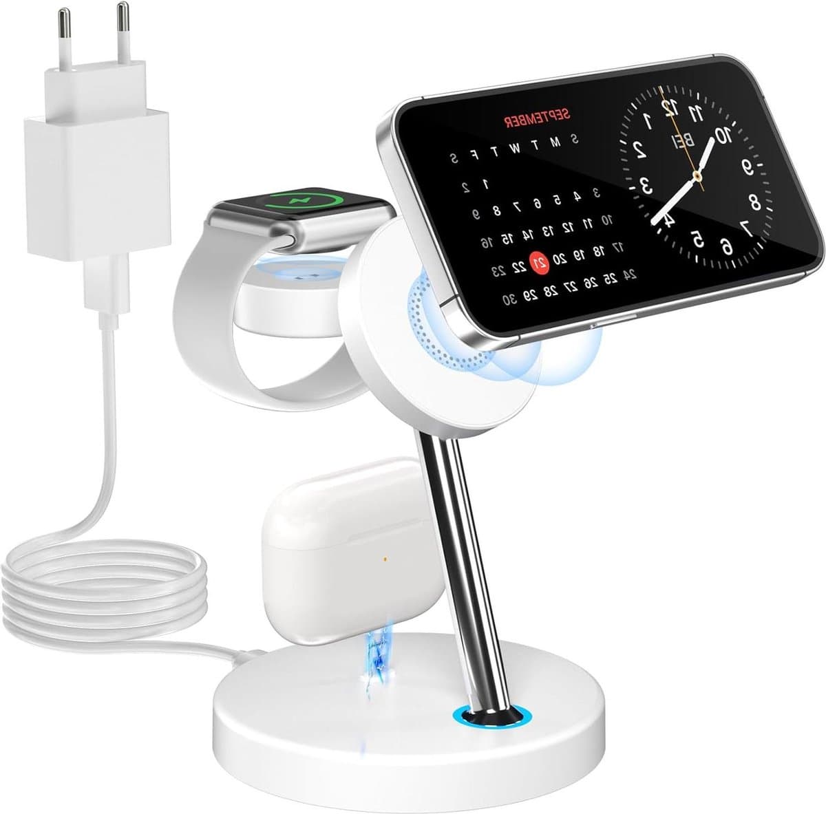 3-in-1 Wireless Charger Compatible with Mag Safe Charger - i Phone 15 Pro Max/Pro - Apple Watch 9 Ultra - AirPods Pro 3 - Afbeelding 1