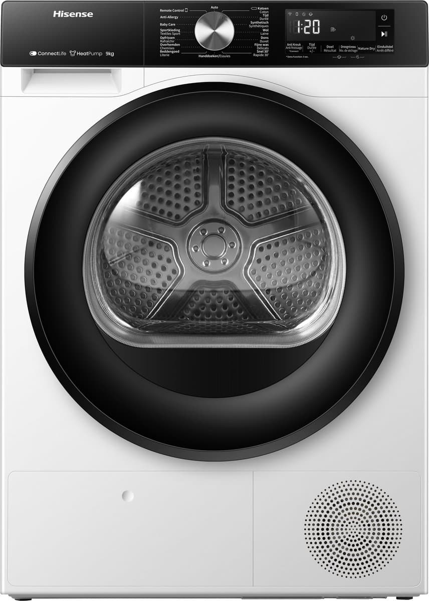 Hisense 3S Serie DH3S902BW3 - Warmtepompdroger - 9kg - ConnectLife - Trommelverlichting - AutoDry - Quick Dry - Allergy Care - Afbeelding 1