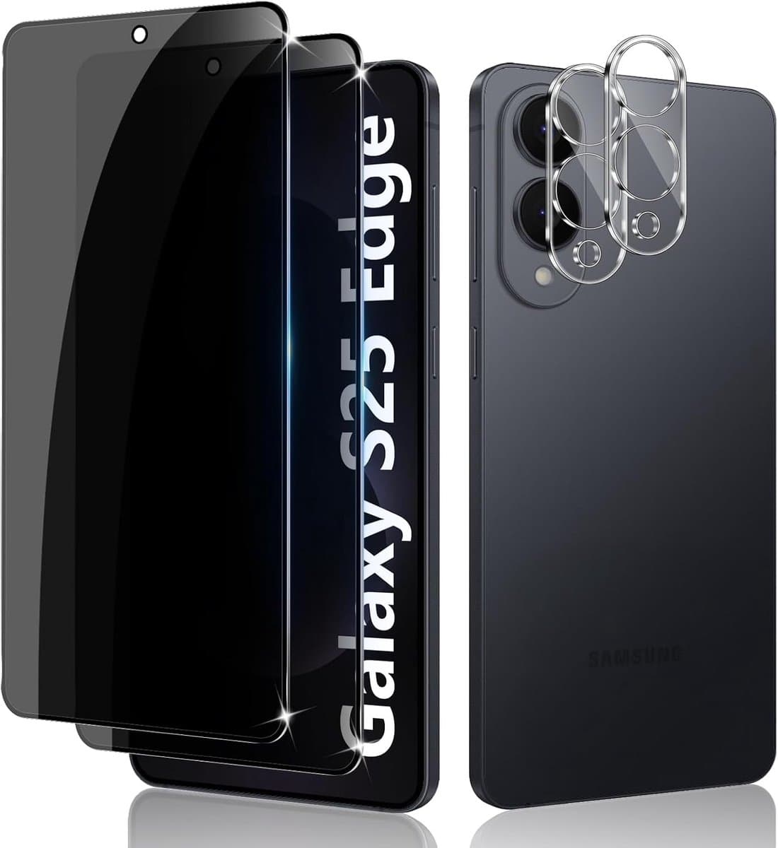Screen Protector for Samsung Galaxy S25 Edge, [2+2Pcs] Privacy Tempered Glass & Camera Film, Scratch Resistant HD Hardness 9H Anti Spy Screen Protector - Afbeelding 1
