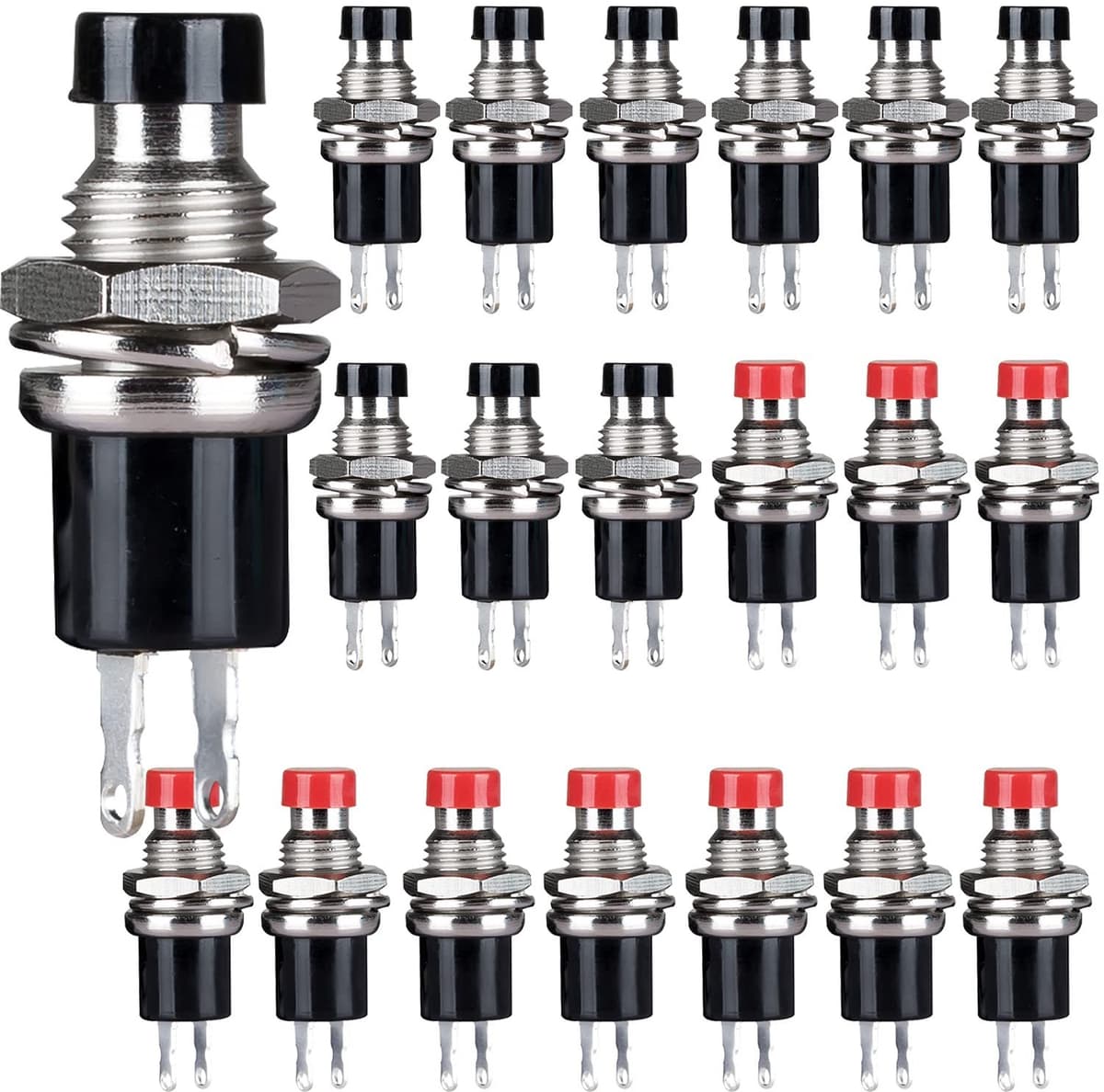 CLDIY 1A 250V AC SPST Normally Closed (NC) Moment Switch 2-Pole Mini Micro Button Red and Black Cap 20 Pieces - ShopVlot - Afbeelding 1