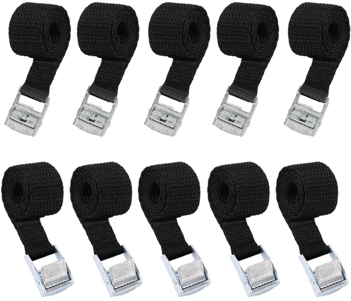 10 stuks Spanbanden - Met klemsluiting - Voor fietsendrager, autodrager, camping en outdoor - Zwart, 40 cm - Afbeelding 1