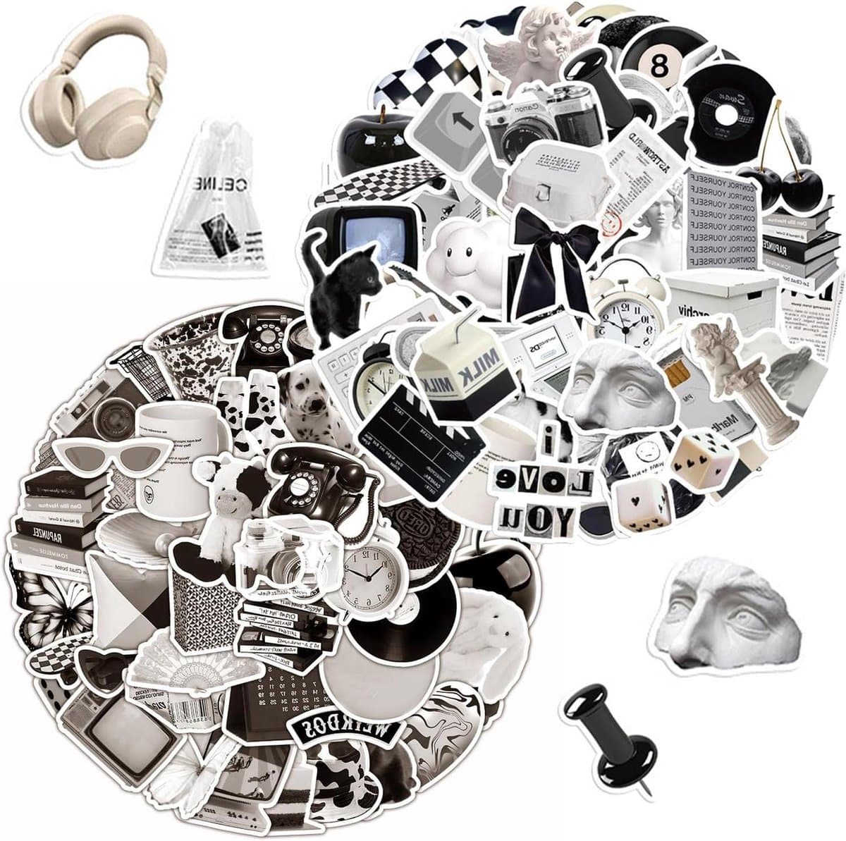 Black and White Stickers - Retro Stickers Fashion Cool Sticker Set - Waterproof Graffiti Stickers Small Stickers for Teens for Laptop Luggage Guitar Scrapbooking - Afbeelding 1