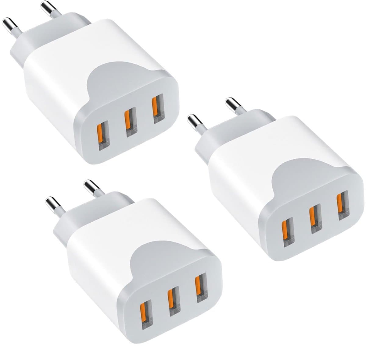 3-pack, 3-poorts stekker 15W USB-adapter 5V2.4A meervoudige USB-plug stopcontact, netstekker voeding laadstekker plug voor iPhone 14/13/12/11/10/XR/XS/8/7/6 tablets mobiele telefoons - Afbeelding 1
