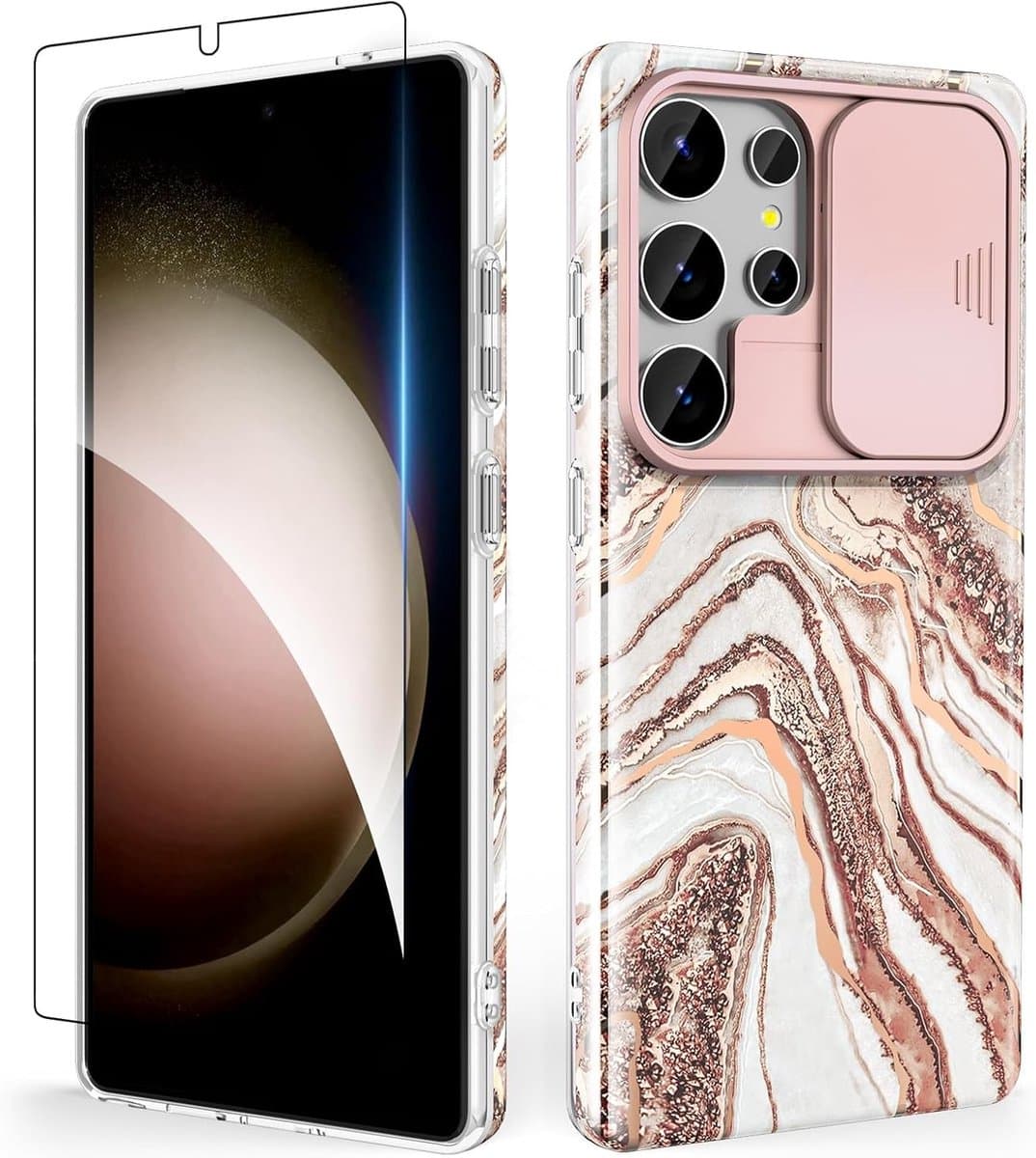 Samsung Galaxy S25 Ultra Hoesje met Schuifbare Camera en Screen Protector, Schokbestendig en Krasbestendig TPU, Luxe Goudkleurig Design - Afbeelding 1
