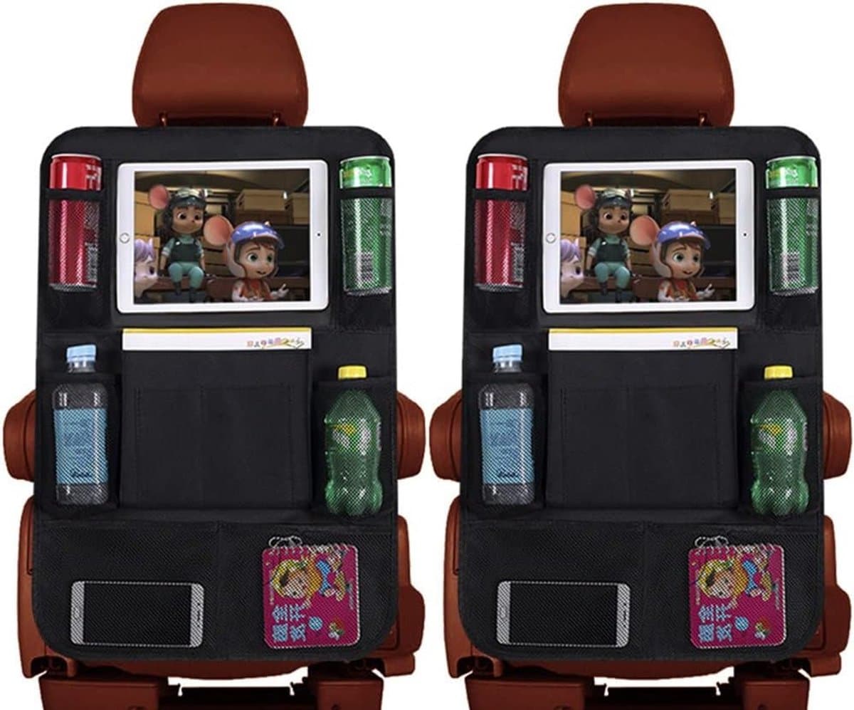 Autozitje Beschermers Set van 2, Waterdichte Organiser voor Kinderen, Achterbank Bescherming met 10 Compartimenten en iPad Vak van Duurzaam Oxford Stof - Afbeelding 1