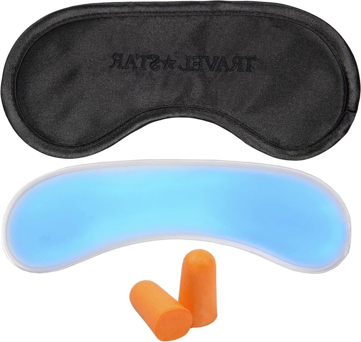 Slaapmasker met oordopjes - Reismasker - Ontspannen reizen - Verstelbaar met koelkussen - 19 x 8 cm - Zwart - Afbeelding 1