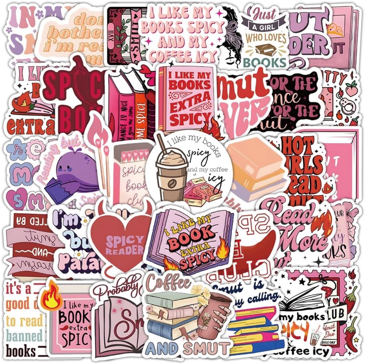 Stickers voor Kindle Volwassenen, Vuile Boekenstickers, Pikante Booktok Grappige Esthetische Stickers voor Laptop IPAD Ebook Reader Waterfles Meisjes Holografische Waterbestendige Smut Romance - Afbeelding 1
