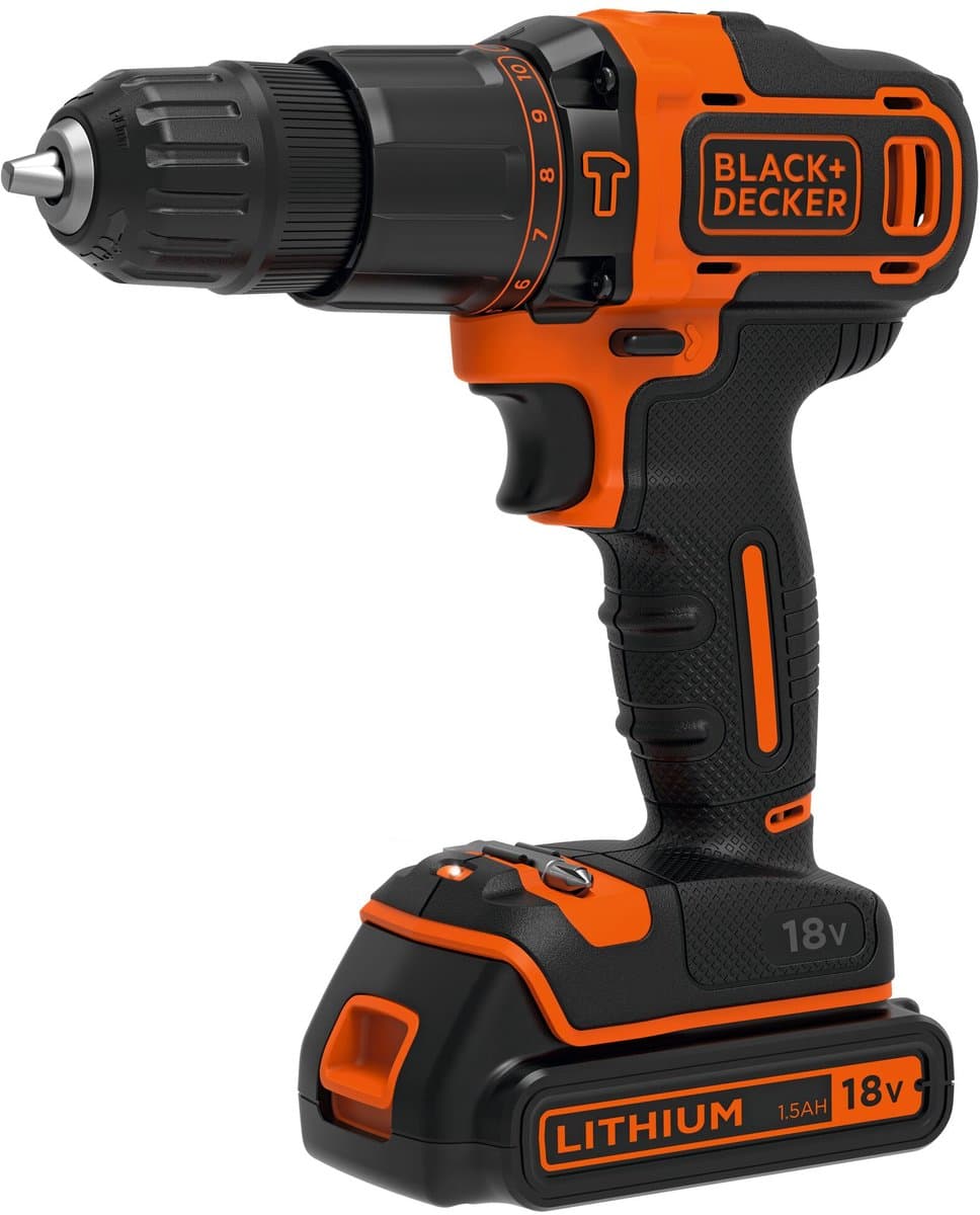 BLACK+DECKER 18V Lithium Ion accu schroef-/klopboormachine met 2x 1,5Ah accu's, 2 variabele snelheden, koffer - BDCHD18KB-QW - Afbeelding 1
