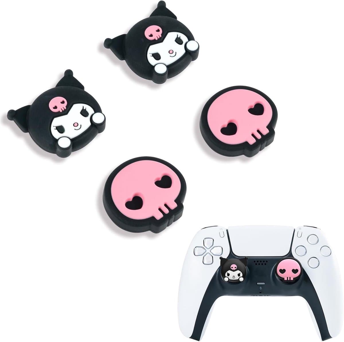Leuke duimgreepdoppen voor PS5, zachte siliconen joystickdoppen, schattige duimstokgrepen compatibel met PS5 / PS4 / Switch Pro Controller 4 stuks (Kuromi) - Afbeelding 1