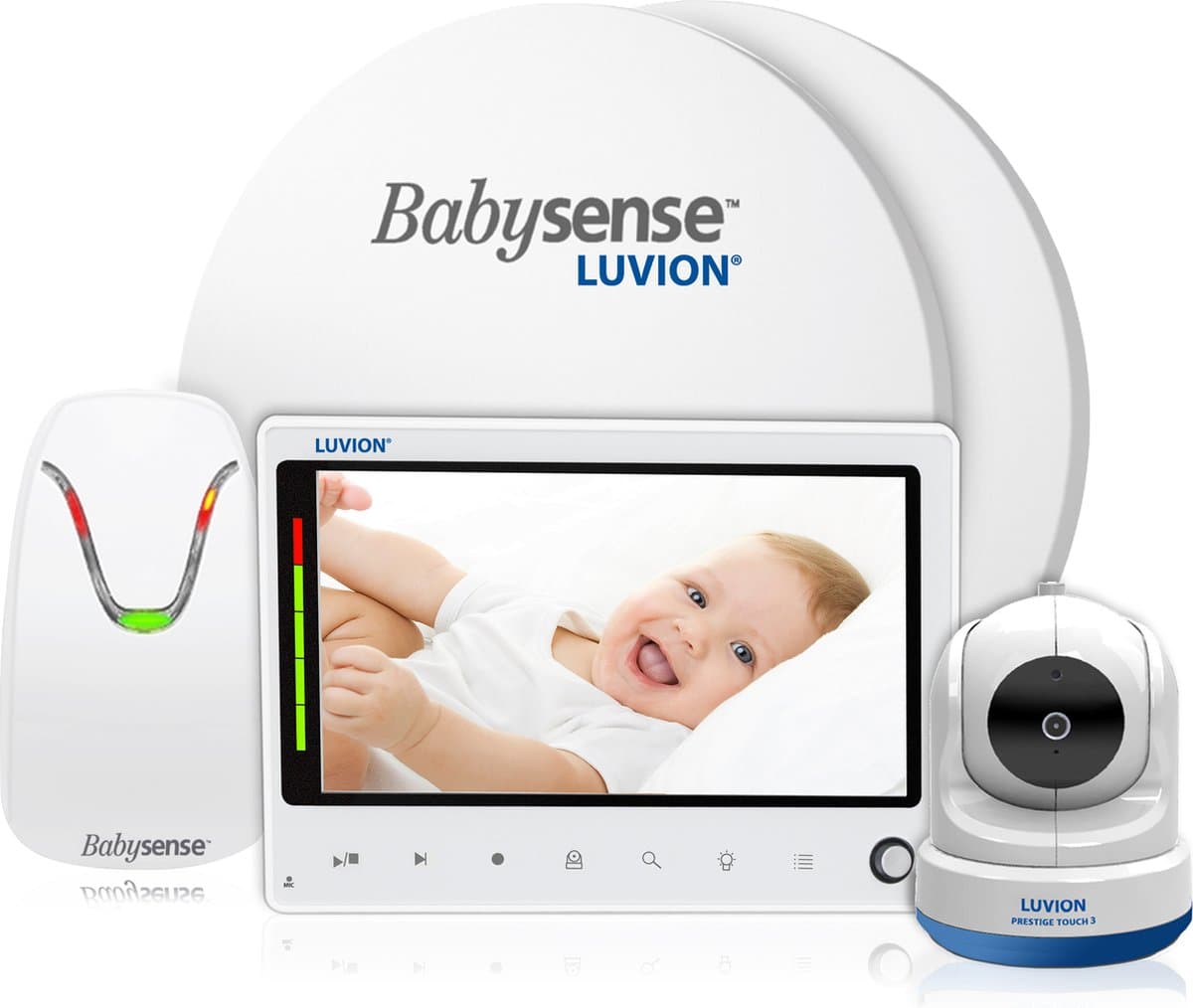 LUVION® Prestige Touch 3 Babyfoon met Camera + LUVION® Babysense 7 - Sensormatje - 5 Sterren Veiligheidsvoordeelbundel - Afbeelding 1