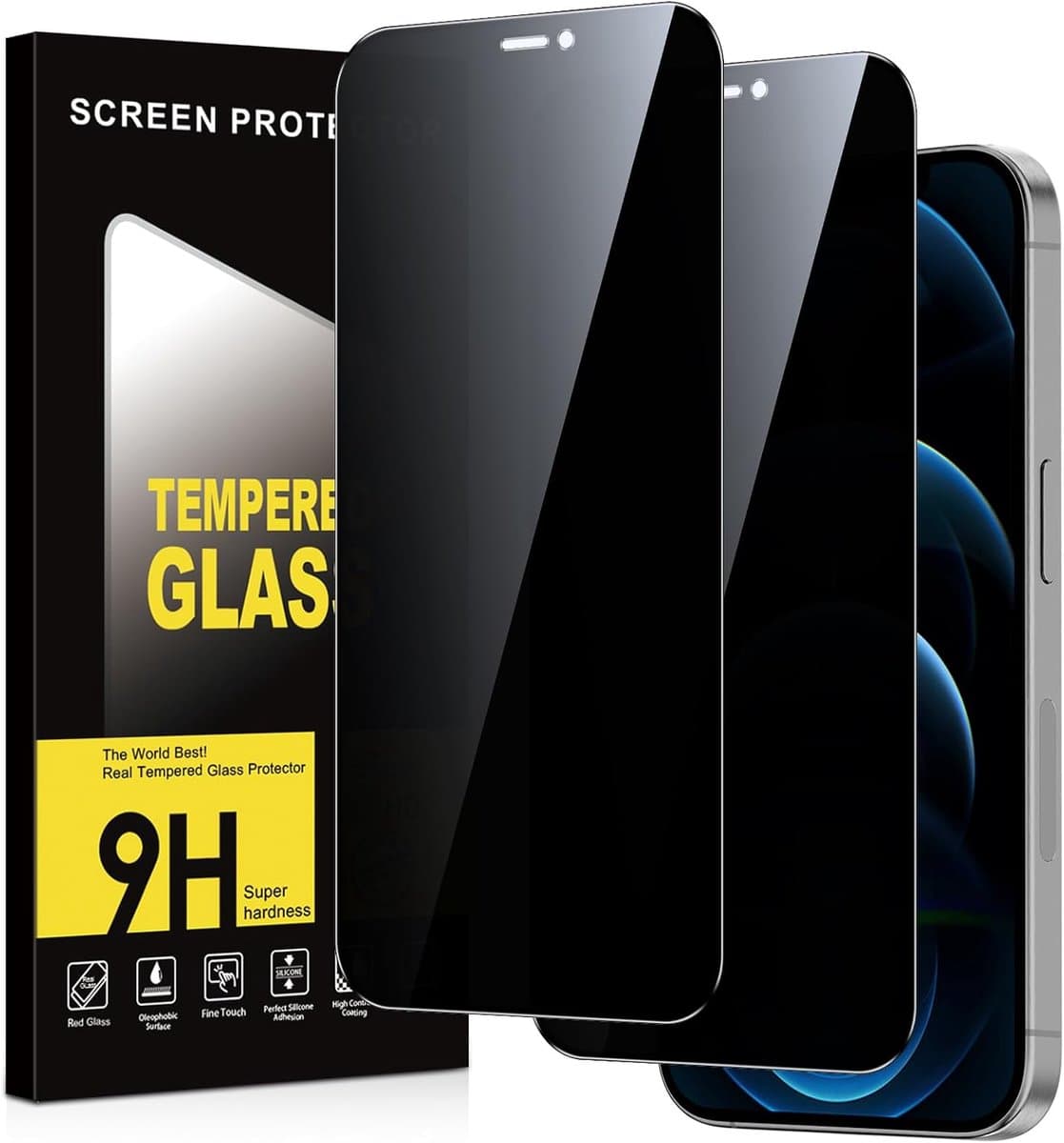 Inkijkbescherming voor iPhone 12 Pro Max, 2 stuks, anti-spionage-hardheid, krasbestendig, zonder luchtbellen, privacy screen protector - Afbeelding 1