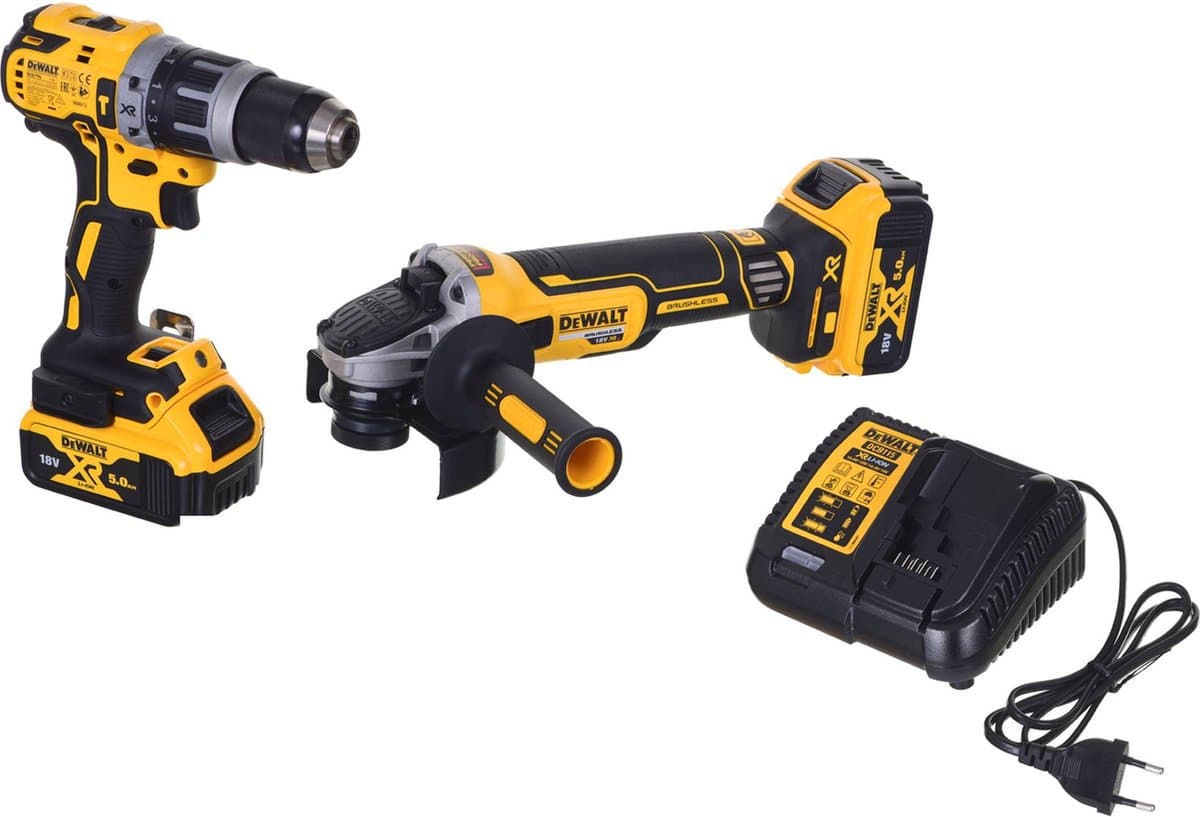 DeWalt DCK2080P2T accu set | DCD796 accuboormachine + DCG405 accu haakse slijper | 18v 5.0Ah Li-ion - Afbeelding 1