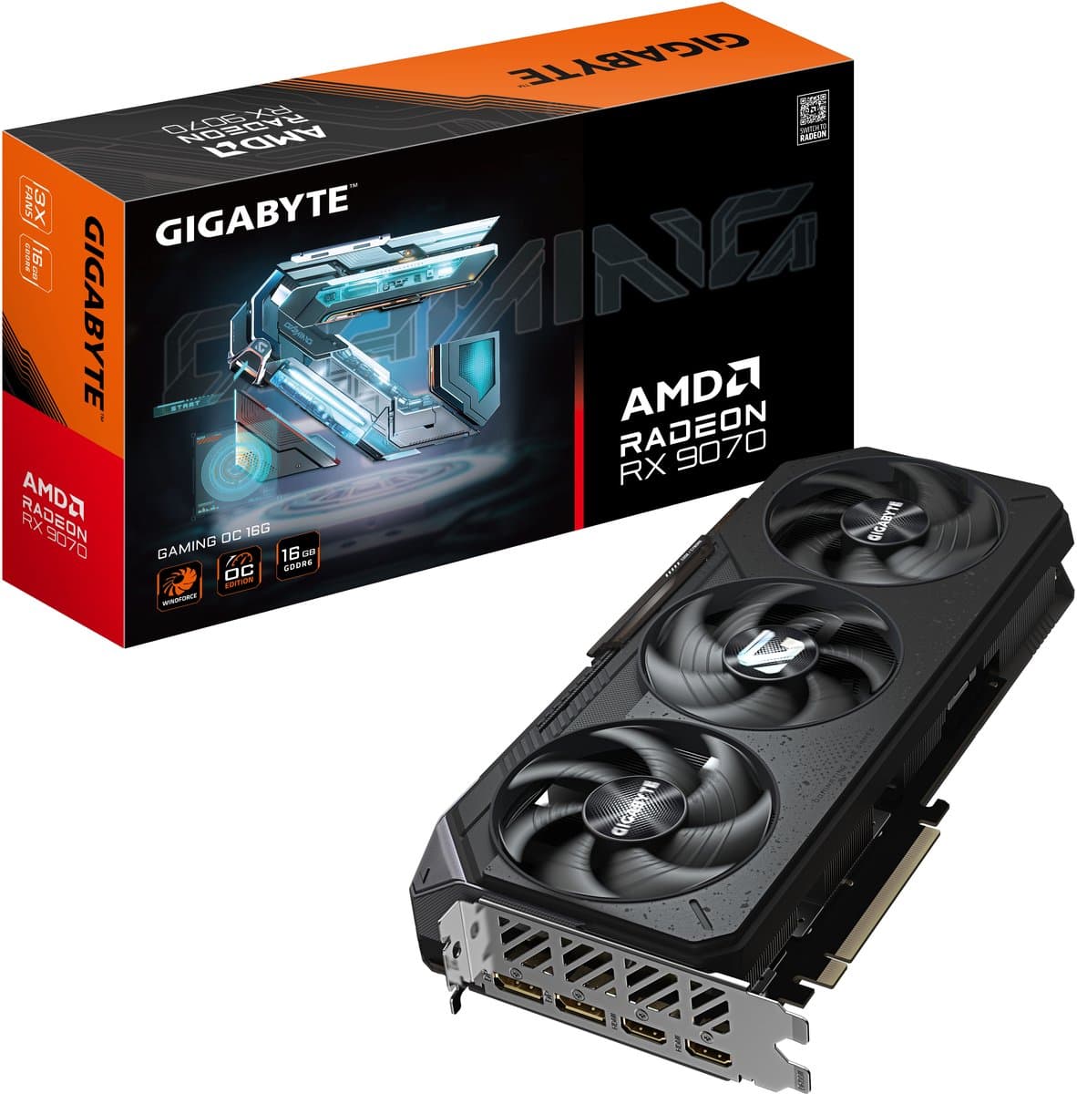 GIGABYTE AMD Radeon RX 9070 GAMING OC - Videokaart - 16GB - GDDR6 - PCIe 5.0 - 2x HDMI 2.1 - 2x DisplayPort 2.1 - Afbeelding 1