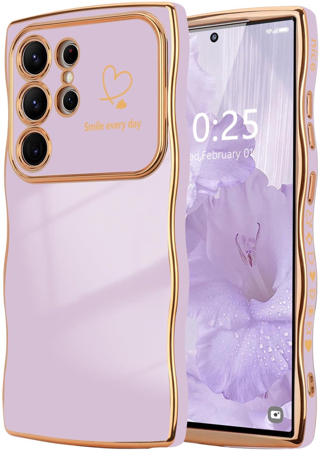 Samsung Galaxy S24 Ultra Hoes met Hart Motief en Camera Bescherming Licht Paars - Afbeelding 1