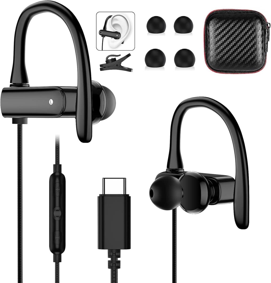 Draadloze USB C Hoofdtelefoon met Microfoon voor Sport en Hardlopen, Geluidsisolatie en Comfortabele Pasvorm voor iPad Pro, Pixel 6a en OnePlus - Afbeelding 1