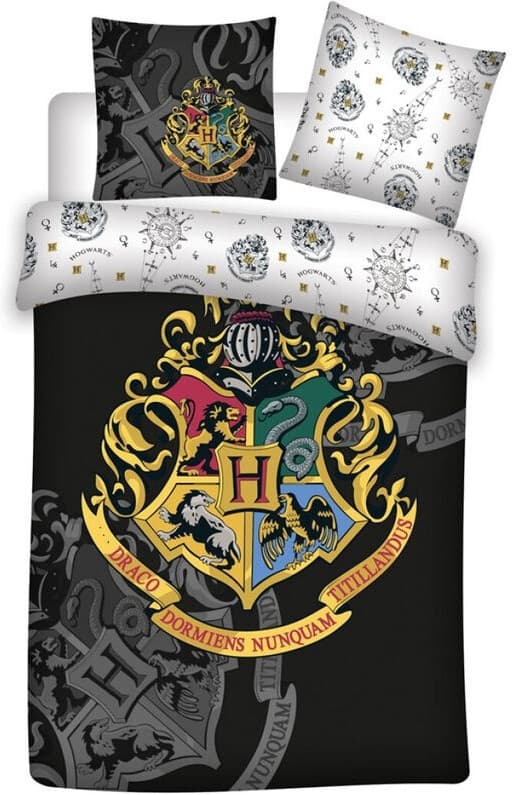 Harry Potter - Hogwarts Black & White 1 Persoons Dekbedovertrek (140cm x 200cm)( Polyester) - Afbeelding 1