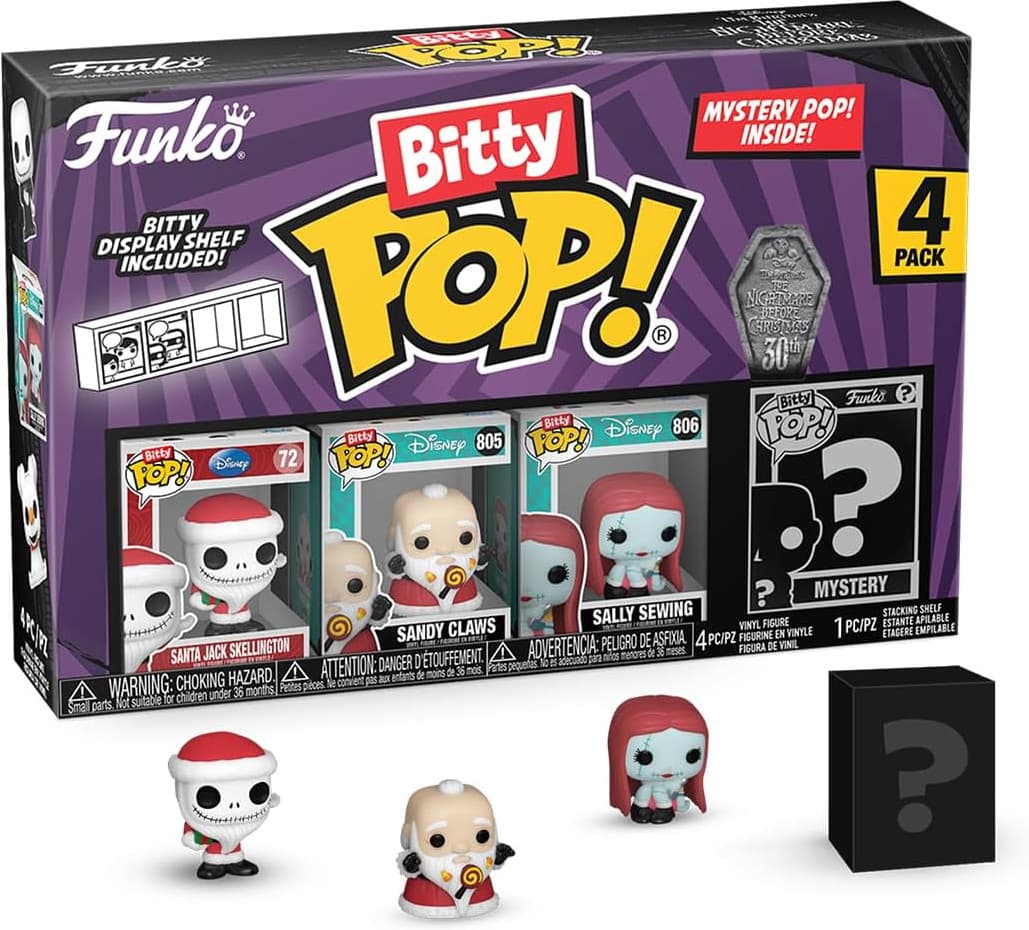 The Nightmare Before Christmas 30th Anniversary Funko Bitty Pop! 4-Pack: Santa Jack Skellington / Sandy Claws / Sally Sewing - Afbeelding 1