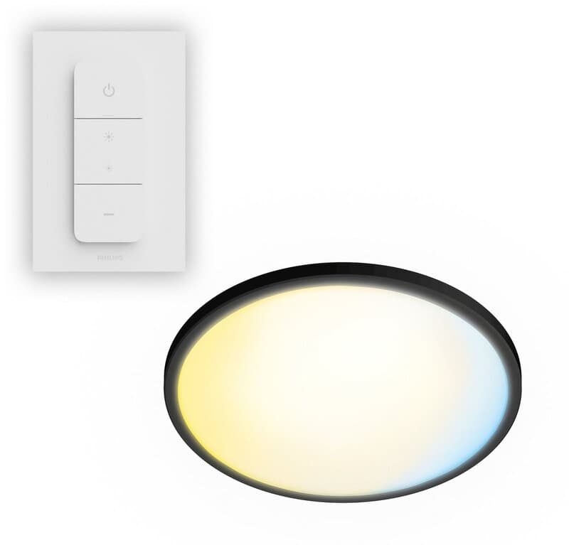 PHILIPS SuperSlim All-In-One Plafondlamp - Met Afstandsbediening - WarmGlow - 16 W - Extra warm- tot Koelwit licht: 2200K tot 6500K - 29 cm - Zwart - Rond - Afbeelding 1