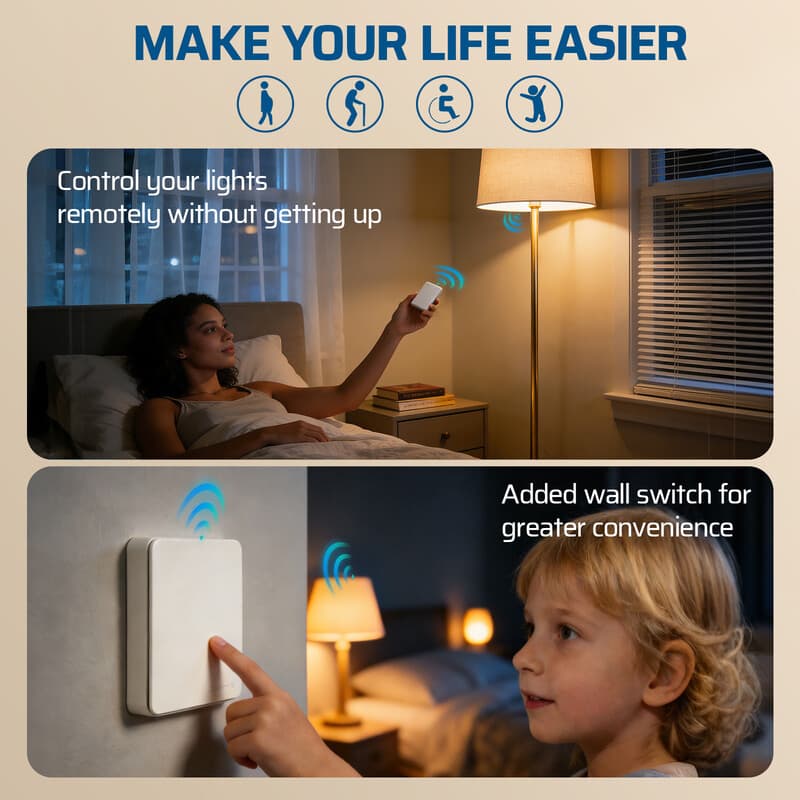 Dewenwils draadloze lichtschakelset, 2 schakelaars voor lampen, zonder bekabeling, tot 2300 W, bereik tot 30 m, wit - Afbeelding 1