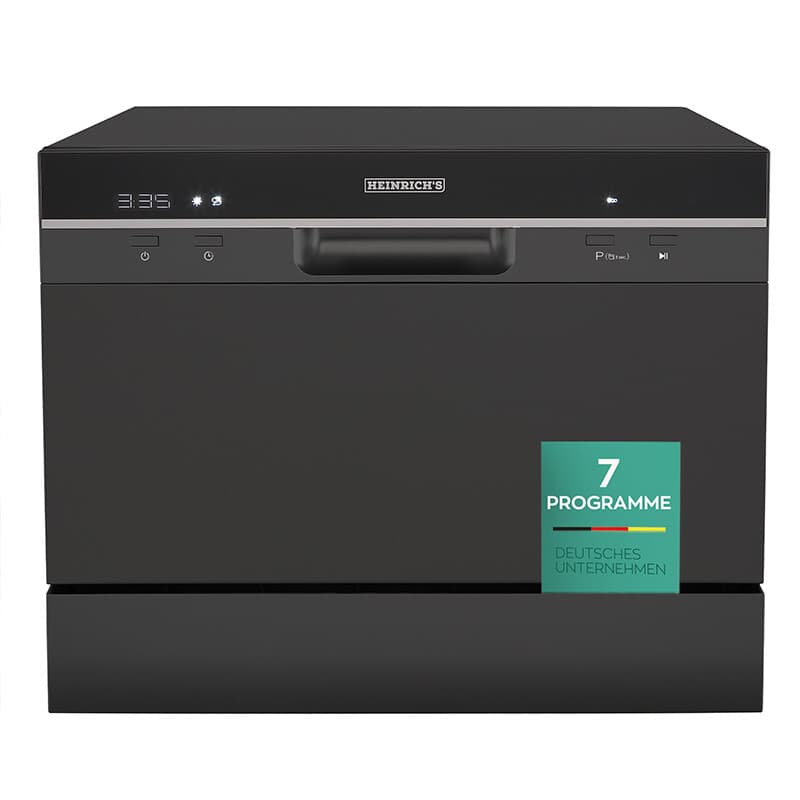 Heinrich's HTG 8840 Zwart tafelmodel vaatwasser 6 couverts mini opbouw vaatwasser 7 programma's digitaal display 24 h startuitstel automatische deuropening droogprogramma waterontharder 47 dB stil geluid energieklasse D - Afbeelding 1