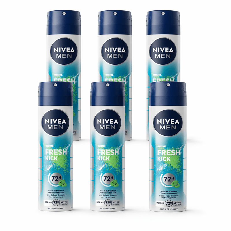 NIVEA MEN Fresh Kick Anti-transpirant Spray - 48 h Bescherming - Met Cactuswater - Alcoholvrij - 150 ml (6-Pack) - Afbeelding 1