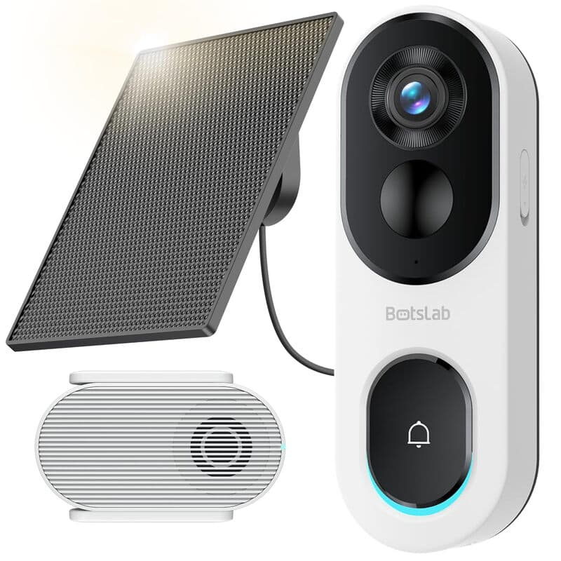 Botslab op zonne-energie deurbelcamera draadloos, geen abonnement vereist, 2K videodeurbel met hoofd-tot-voet weergave, pakketdetectie, mensdetectie, 2-weg audio, eenvoudige installatie, alleen 2,4 GHz wifi - Afbeelding 1