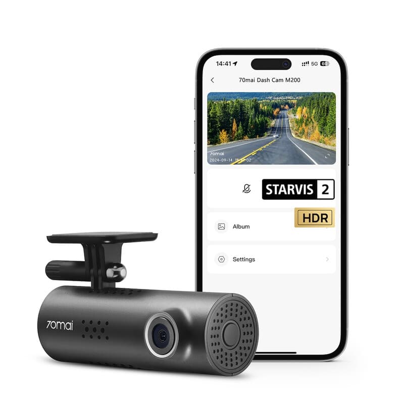 70mai Dashcam M200, 1080P HDR Frontcamera met Sony STARVIS 2 IMX662, verbeterd nachtzicht, F1.8 diafragma, MaiColor Vivid+ Solution, WiFi & spraakbesturing - Afbeelding 1