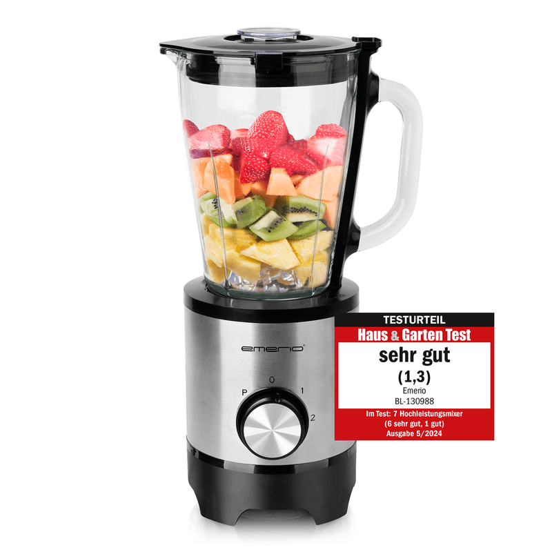 Emerio BL-130988, Blender met glazen kan, 1,5 L, Roestvrij staal, Zwart/zilver - Afbeelding 1