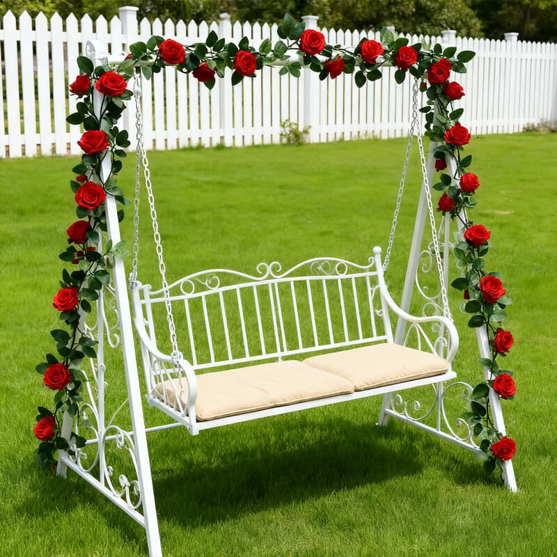 Wei's moment Set van 2 7,54 ft Rozenslingers Rode Bloemenslinger Kunstbloemen Hangende Plant Rozenslingers Voor Bloemenmuurdecoratie Bruiloft Tuinhekken Feest (Rood) - Afbeelding 1