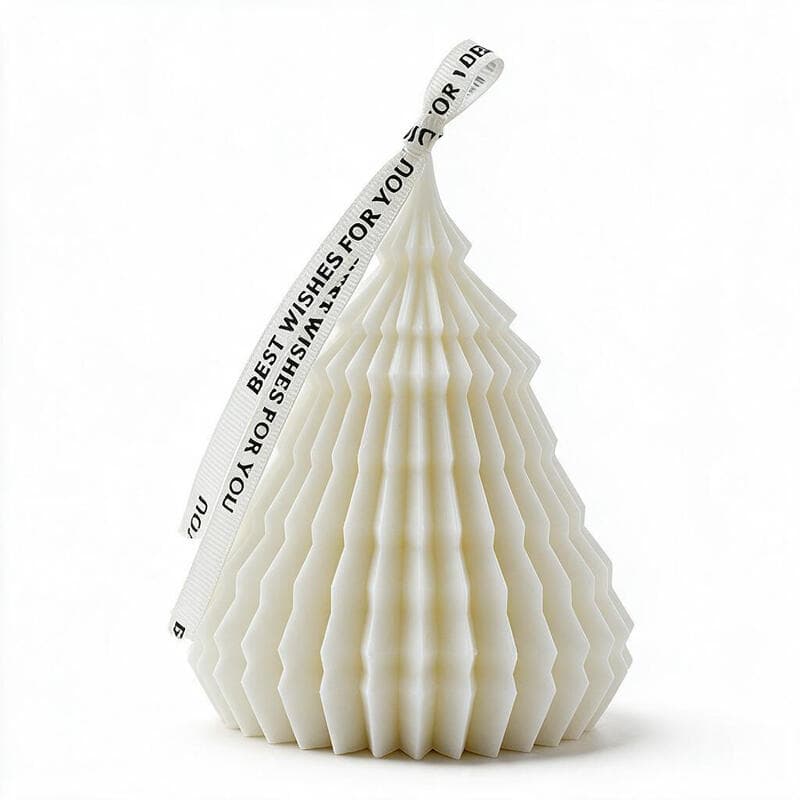 Geurkaars - Origami Kerstboom (Klein formaat), Witte kleur, Geur van Engelse peer & fresia, 7 x 9,5 cm, 1 stuk - Afbeelding 1